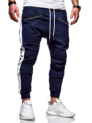 behype. Herren Lange Trainingshose Jogging-Hose Sport-Hose Zipper Side-Stripe 60-0361 Navy S von behype.