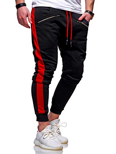 behype. Herren Lange Trainingshose Jogging-Hose Sport-Hose Zipper Side-Stripe 60-0361 Schwarz-Rot L von behype.