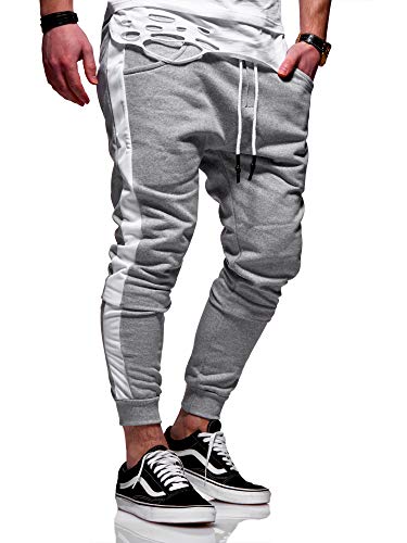 behype. Herren Lange Trainingshose Jogging-Hose Sport-Hose mit Side-Stripe 60-0351 Hellgrau L von behype.