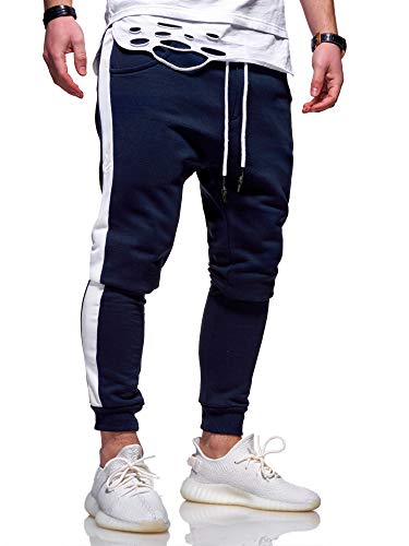 behype. Herren Lange Trainingshose Jogging-Hose Sport-Hose mit Side-Stripe 60-0351 Navy L von behype.