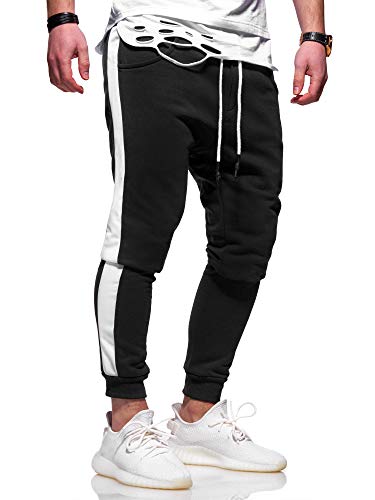 behype. Herren Lange Trainingshose Jogging-Hose Sport-Hose mit Side-Stripe 60-0351 Schwarz-Weiß L von behype.