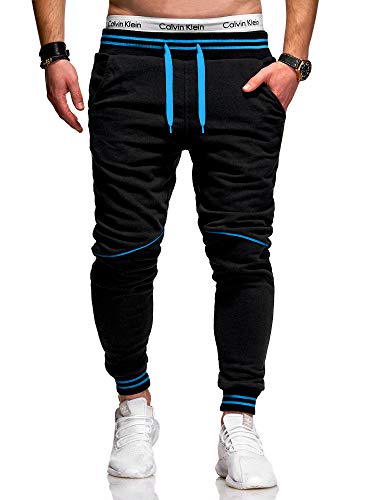 behype. Herren Lange Trainingshose Jogging-Hose Sporthose 60-52 Schwarz-Türkis XL von behype.