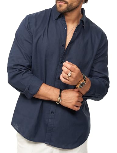 behype. Herren Leinenhemd Langarm-Hemd 100% Leinen Freizeithemd Regular-Fit Sommerhemd Strandhemd Sommer-Look DC_W1122-Navy-M behype. Herren Leinenhemd Langarm-Hemd 100% Leinen Freizeithemd Regular-Fit Sommerhemd Strandhemd Sommer-Look DC_W1122-Navy-M von behype.