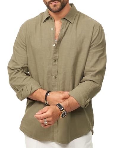 behype. Herren Leinenhemd Langarm-Hemd 100% Leinen Freizeithemd Regular-Fit Sommerhemd Strandhemd Sommer-Look DC_W1122-Olive-M behype. Herren Leinenhemd Langarm-Hemd 100% Leinen Freizeithemd Regular-Fit Sommerhemd Strandhemd Sommer-Look DC_W1122-Olive-M von behype.