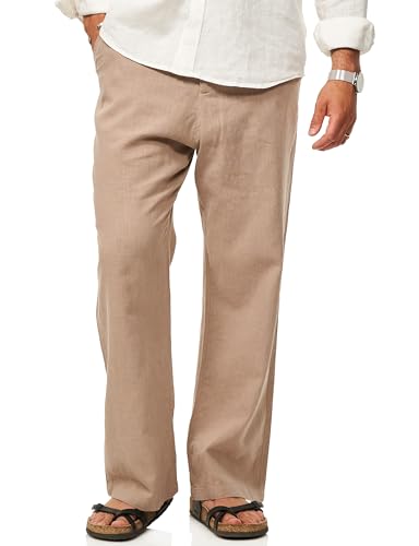 behype. Herren Leinenhose aus 100% Leinen - Chinohose mit Gürtelschlaufen als Luftige Stoffhose - Sommerhose für Männer DC_W1123-Beige-W36 von behype.