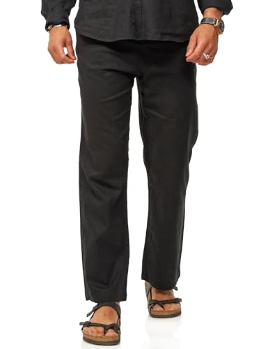 behype. Herren Leinenhose aus 100% Leinen - Chinohose mit Gürtelschlaufen als Luftige Stoffhose - Sommerhose für Männer DC_W1123-Schwarz-W34 von behype.