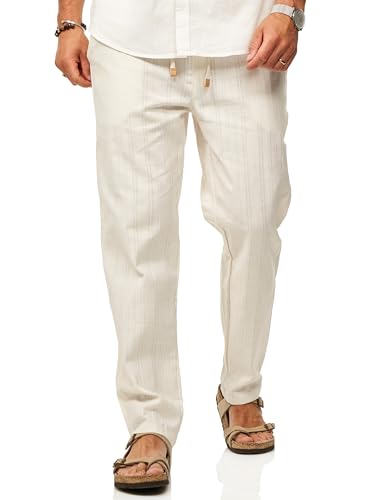 behype. Herren Leinenhose in Leichtem Streifenmuster - Chinohose mit Elastischem Bund als Luftige Stoffhose - Sommerhose für Männer DC_3C51B-Ecru-XXL von behype.