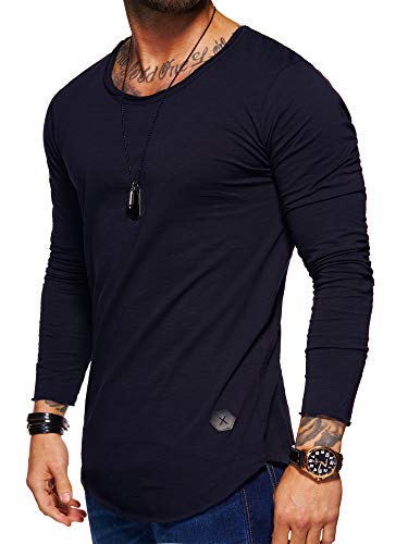 behype. Herren Oversize Basic Longsleeve O-Neck T-Shirt 30-3751 (XL, Navy) von behype.