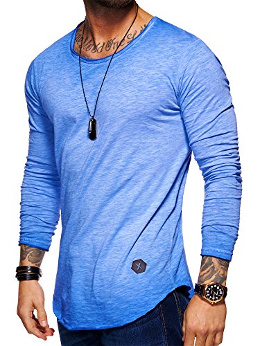 behype. Herren Oversize Basic Longsleeve O-Neck T-Shirt 30-3751 Blau L von behype.