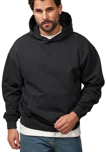 behype. Herren Oversize Hoodie Kapuzenpullover Einfarbig Basic Heavy Blank Pullover Unifarben Kapuzen-Sweatshirt Für Männer BHS_Herren_5003-Black Washed-XS von behype.