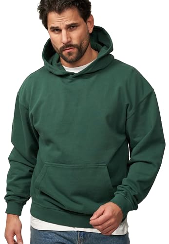 behype. Herren Oversize Hoodie Kapuzenpullover Einfarbig Basic Heavy Blank Pullover Unifarben Kapuzen-Sweatshirt Für Männer BHS_Herren_5003-Forest Green Washed-L von behype.