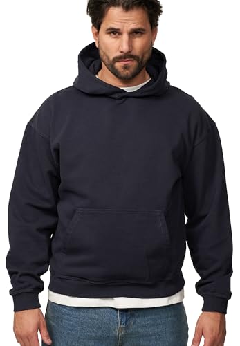 behype. Herren Oversize Hoodie Kapuzenpullover Einfarbig Basic Heavy Blank Pullover Unifarben Kapuzen-Sweatshirt Für Männer BHS_Herren_5003-Navy Washed-XS von behype.