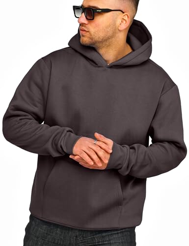 behype. Herren Oversize Hoodie Kapuzenpullover Einfarbig Basic Heavy Blank Pullover Unifarben Kapuzen-Sweatshirt (DE/NL/SE/PL, Alphanumerisch, XXL, Regular, Regular, Anthra) von behype.