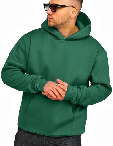 behype. Herren Oversize Hoodie Kapuzenpullover Einfarbig Basic Heavy Blank Pullover Unifarben Kapuzen-Sweatshirt (DE/NL/SE/PL, Alphanumerisch, XXL, Regular, Regular, Green College) von behype.