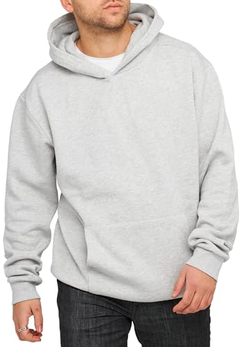 behype. Herren Oversize Hoodie Kapuzenpullover Einfarbig Basic Heavy Blank Pullover Unifarben Kapuzen-Sweatshirt in Grey Melange-L von behype.