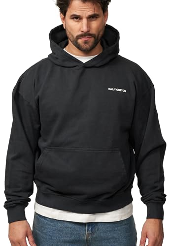 behype. Herren Oversize Hoodie Kapuzenpullover Einfarbig Basic Heavy Pullover Kapuzen-Sweatshirt Für Männer BHS_Herren_6032-Black Washed-L von behype.