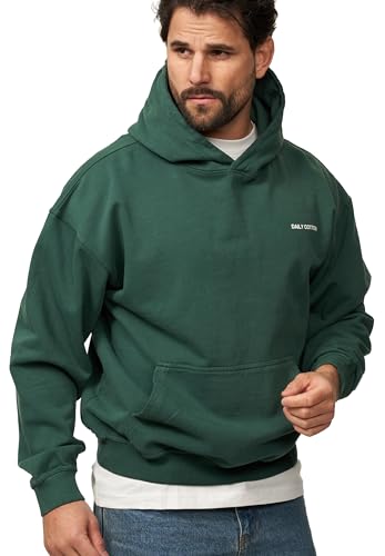 behype. Herren Oversize Hoodie Kapuzenpullover Einfarbig Basic Heavy Pullover Kapuzen-Sweatshirt Für Männer BHS_Herren_6032-Forest Green Washed-XS von behype.