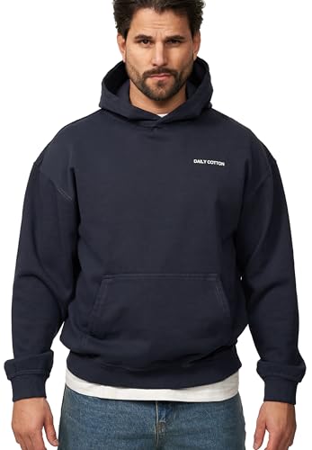 behype. Herren Oversize Hoodie Kapuzenpullover Einfarbig Basic Heavy Pullover Kapuzen-Sweatshirt Für Männer BHS_Herren_6032-Navy Washed-XS von behype.