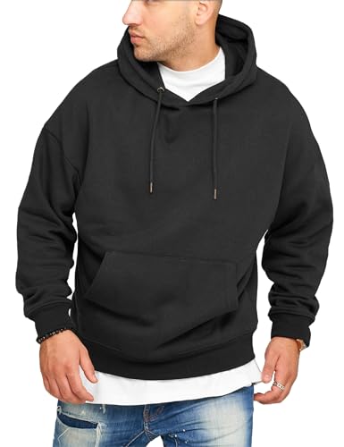 behype. Herren Oversize Hoodie Kapuzenpullover Sweatshirt H10 (DE/NL/SE/PL, Alphanumerisch, M, Regular, Regular, Schwarz) von behype.