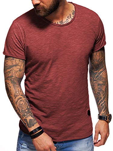 behype. Herren Oversize Kurzarm Basic T-Shirt Rundhals O-Neck 20-1730 (M, Weinrot_Washed) von behype.