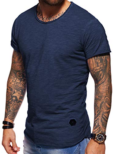 behype. Herren Oversize Kurzarm Basic T-Shirt Rundhals O-Neck 20-1730 (S, Navy_Washed) von behype.
