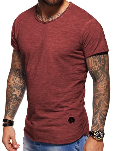 behype. Herren Oversize Kurzarm Basic T-Shirt Rundhals O-Neck 20-1730 (XL, Weinrot_Washed) von behype.