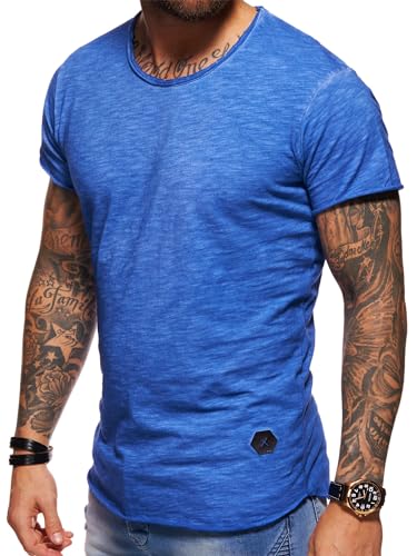 behype. Herren Oversize Kurzarm Basic T-Shirt Rundhals O-Neck 20-1730 Blau XXL von behype.