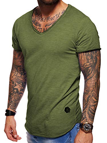 behype. Herren Oversize Kurzarm Basic T-Shirt V-Neck 20-1720 (S, Khaki_Washed) von behype.