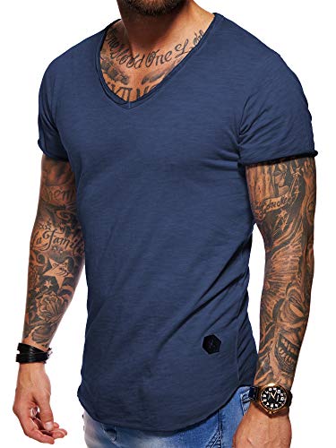 behype. Herren Oversize Kurzarm Basic T-Shirt V-Neck 20-1720 (XXL, Navy_Washed) von behype.