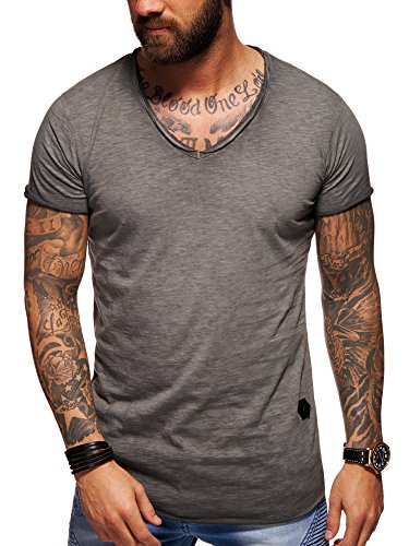 behype. Herren Oversize Kurzarm Basic T-Shirt V-Neck 20-1720 Dunkelgrau XL von behype.