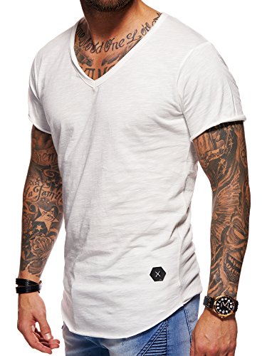 behype. Herren Oversize Kurzarm Basic T-Shirt V-Neck 20-1720 Weiß L von behype.