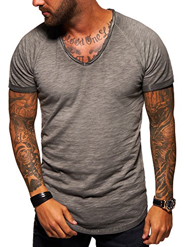 behype. Herren Oversize Kurzarm Basic T-Shirt V-Neck 20-1761 Dunkelgrau L von behype.