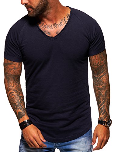 behype. Herren Oversize Kurzarm Basic T-Shirt V-Neck 20-1761 Navy M von behype.