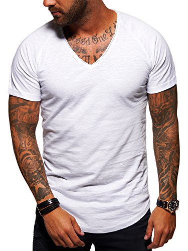 behype. Herren Oversize Kurzarm Basic T-Shirt V-Neck 20-1761 Weiß M von behype.