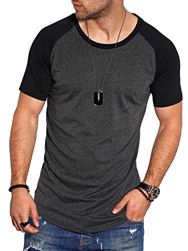 behype. Herren Oversize Kurzarm T-Shirt O-Neck Rundhals Ausschnitt 20-1704 Dunkelgrau-Schwarz L von behype.