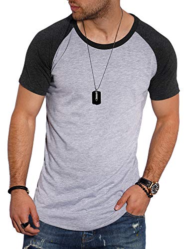 behype. Herren Oversize Kurzarm T-Shirt O-Neck Rundhals Ausschnitt 20-1704 Hellgrau-Schwarz XXL von behype.