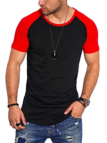 behype. Herren Oversize Kurzarm T-Shirt O-Neck Rundhals Ausschnitt 20-1704 Schwarz-Rot M von behype.