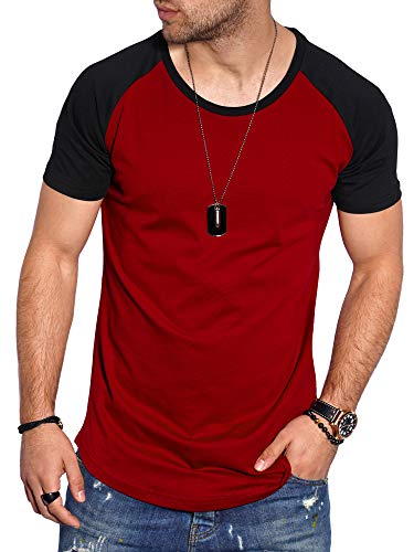 behype. Herren Oversize Kurzarm T-Shirt O-Neck Rundhals Ausschnitt 20-1704 Weinrot-Schwarz XXL von behype.