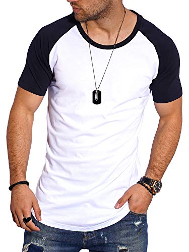 behype. Herren Oversize Kurzarm T-Shirt O-Neck Rundhals Ausschnitt 20-1704 Weiß-Navy 3XL von behype.