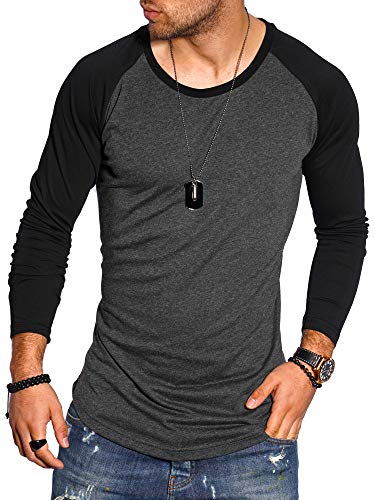 behype. Herren Oversize Longsleeve Langarm T-Shirt O-Neck Rundhals Ausschnitt 30-3752 Dunkelgrau-Schwarz 3XL von behype.