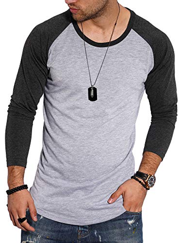 behype. Herren Oversize Longsleeve Langarm T-Shirt O-Neck Rundhals Ausschnitt 30-3752 Hellgrau-Schwarz 3XL von behype.