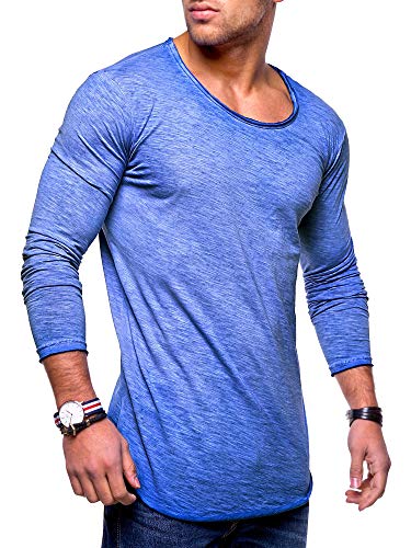 behype. Herren Oversize Longsleeve Langarm T-Shirt Rundhals O-Neck Ausschnitt 30-0015 Blau L von behype.