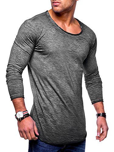 behype. Herren Oversize Longsleeve Langarm T-Shirt Rundhals O-Neck Ausschnitt 30-0015 Dunkelgrau M von behype.