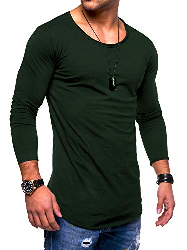 behype. Herren Oversize Longsleeve Langarm T-Shirt Rundhals O-Neck Ausschnitt 30-0015 Khaki S von behype.