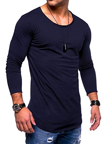 behype. Herren Oversize Longsleeve Langarm T-Shirt Rundhals O-Neck Ausschnitt 30-0015 Navy M von behype.