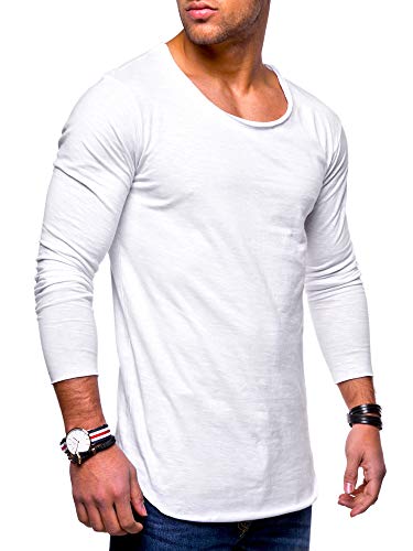 behype. Herren Oversize Longsleeve Langarm T-Shirt Rundhals O-Neck Ausschnitt 30-0015 Weiß L von behype.