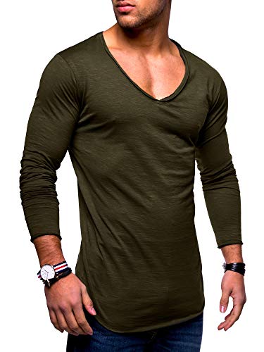 behype. Herren Oversize Longsleeve Langarm T-Shirt V-Neck Ausschnitt 30-0014 (3XL, Khaki) von behype.