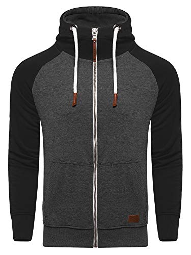 behype. Herren Raglan Sweat-Jacke Sweatshirt weicher Hoodie mit Kapuze & Dicker Kordel 40-7681 Dunklegrau XL von behype.