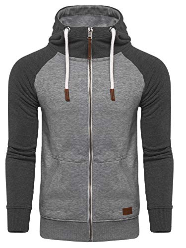 behype. Herren Raglan Sweat-Jacke Sweatshirt weicher Hoodie mit Kapuze & Dicker Kordel 40-7681 Hellgrau M von behype.