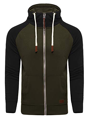 behype. Herren Raglan Sweat-Jacke Sweatshirt weicher Hoodie mit Kapuze & Dicker Kordel 40-7681 Khaki M von behype.